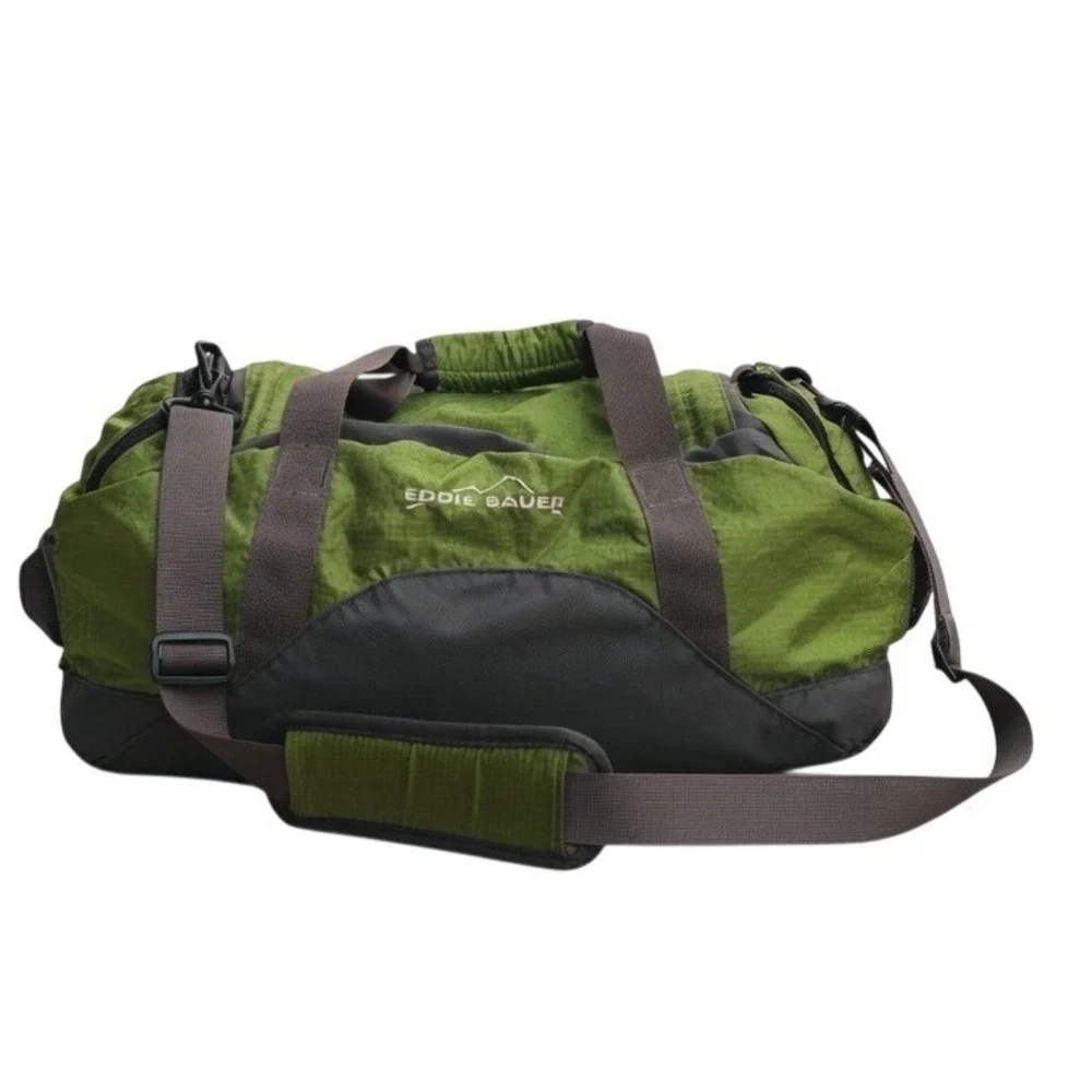 Eddie Bauer Expedition 20 Duffle Bag Green Gray Ripstop Nylon‎ Travel Gym Sport
